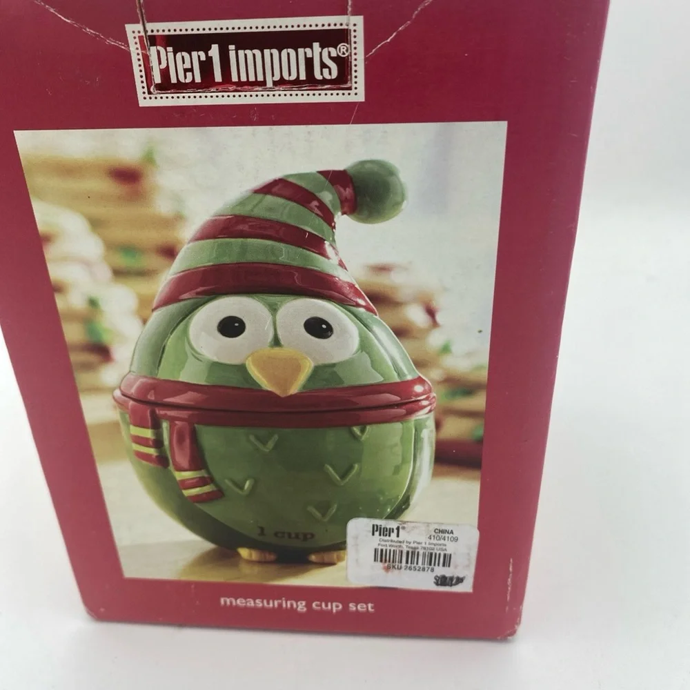 Pier 1 Imports Holiday Owl Nesting Measuring Cup set Handpainted New Open Box
